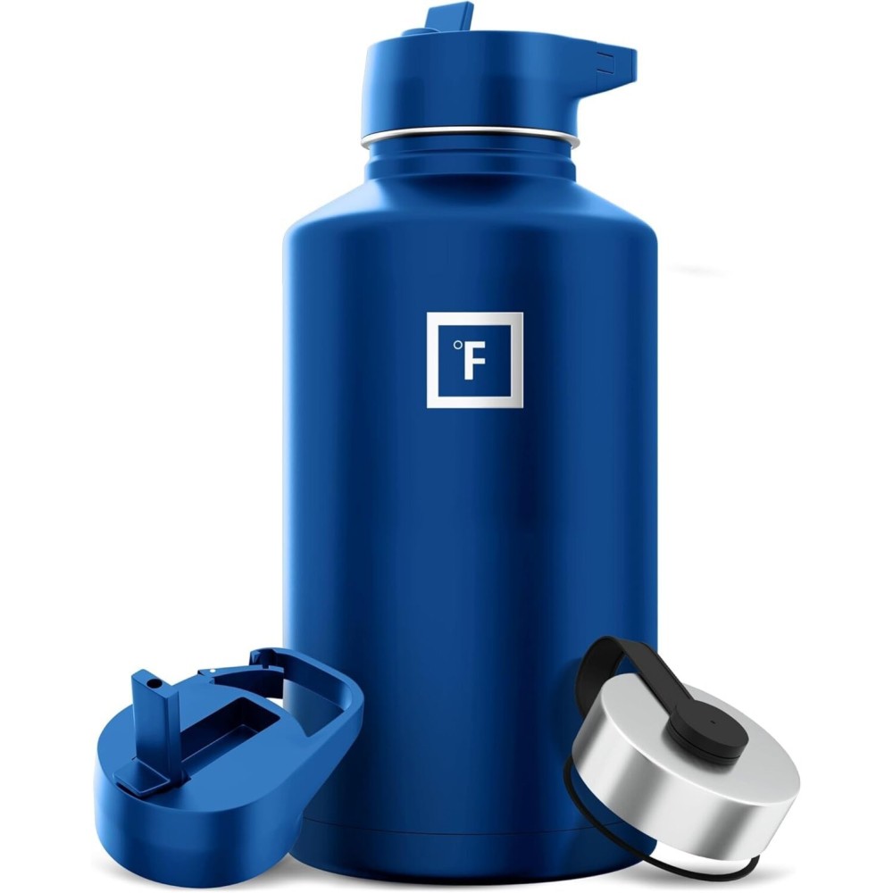 IRON FLASK Camping & Hiking Hydration Flask with Straw, Wide Mouth Insulated Stainless Steel Sports Water Bottle - 64 oz Cobalt
