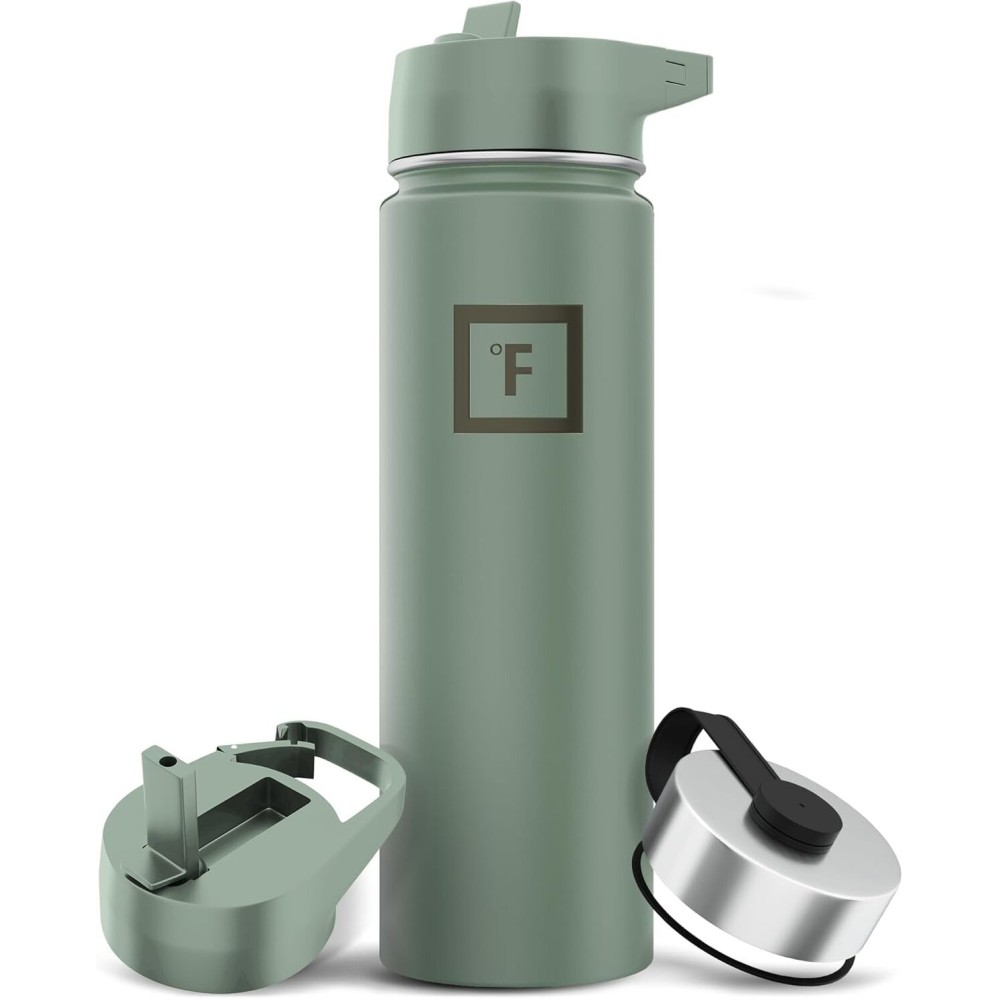 IRON FLASK Camping & Hiking Hydration Flask with Straw, Wide Mouth Insulated Stainless Steel Sports Water Bottle - 22 oz Sage