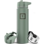 IRON FLASK Camping & Hiking Hydration Flask with Straw, Wide Mouth Insulated Stainless Steel Sports Water Bottle - 22 oz Sage