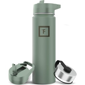 IRON FLASK Camping & Hiking Hydration Flask with Straw, Wide Mouth Insulated Stainless Steel Sports Water Bottle - 22 oz Sage