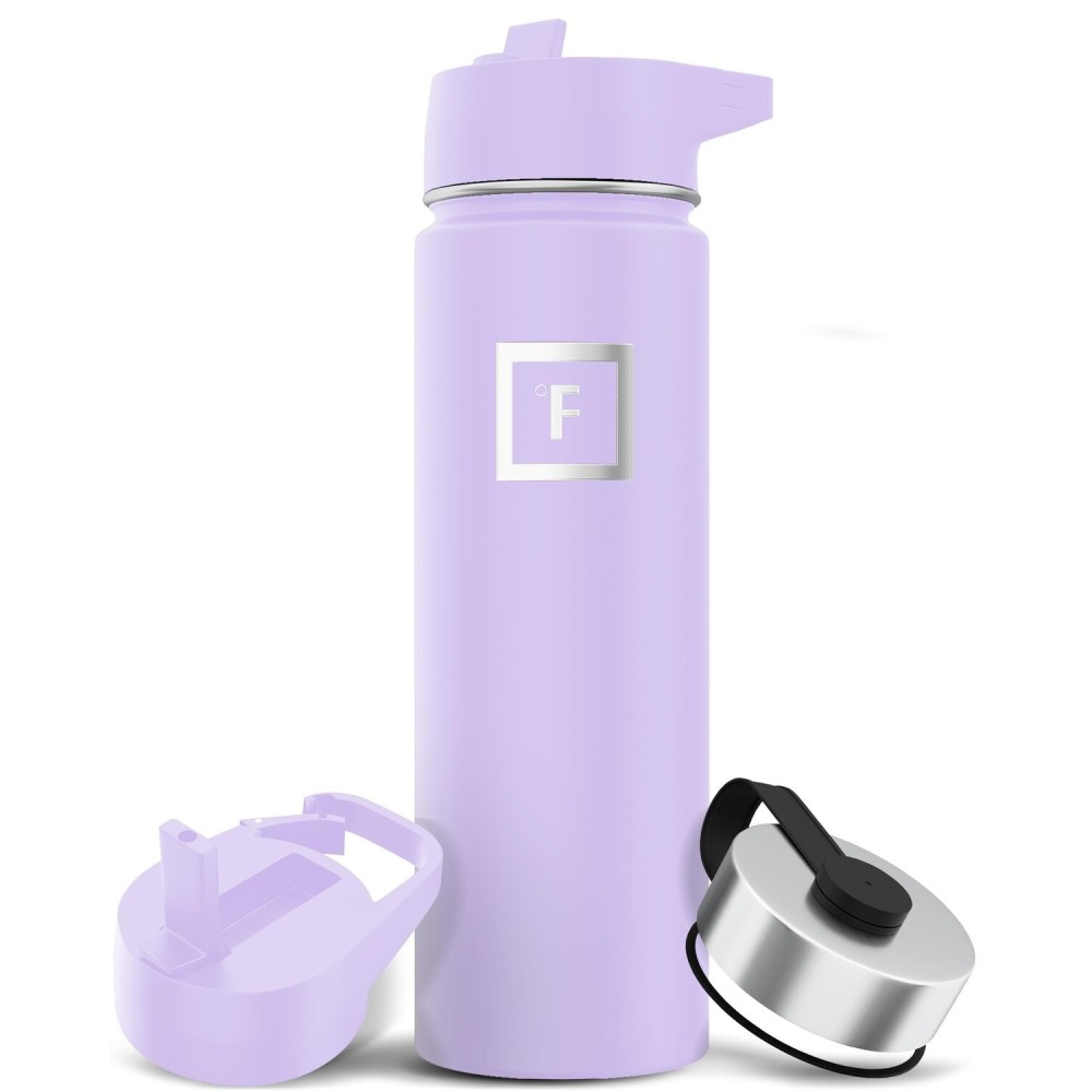 IRON FLASK Camping & Hiking Hydration Flask with Straw, Wide Mouth Insulated Stainless Steel Sports Water Bottle - 22 oz Lavender