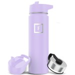 IRON FLASK Camping & Hiking Hydration Flask with Straw, Wide Mouth Insulated Stainless Steel Sports Water Bottle - 22 oz Lavender