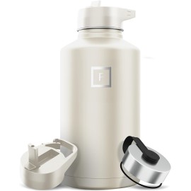 IRON FLASK Camping & Hiking Hydration Flask with Straw, Wide Mouth Insulated Stainless Steel Sports Water Bottle - 64 oz Cashmere Cream