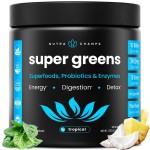 NutraChamps Super Greens Powder Premium Superfood | 20+ Organic Green Veggie Whole Foods | Wheat Grass, Spirulina, Chlorella | Antioxidant, Digestive Enzyme & Probiotic Blends (9.1 OZ, Tropical)