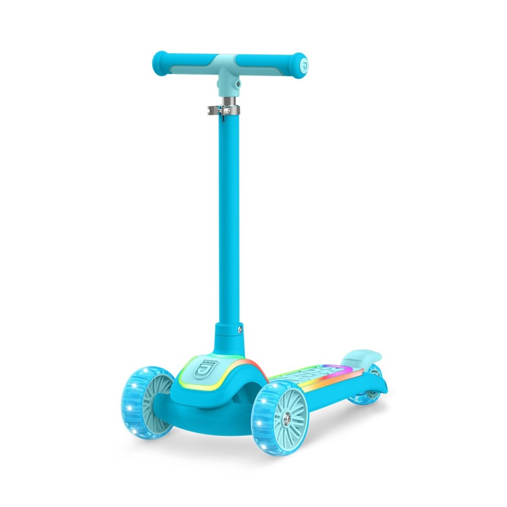 Jetson Halos Three-Wheel Light Up Kick Scooter, Light up Stem & Wheels, Height Adjustable Handlebar, Rear Brake, Ages 3+, JHALOS-BLU