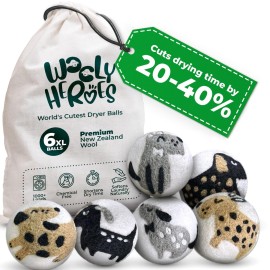 No More Dryer Sheets! Reusable Wool Dryer Balls XL 6-Pack - Reduces Static, Cuts Dry Time, & Softens Naturally