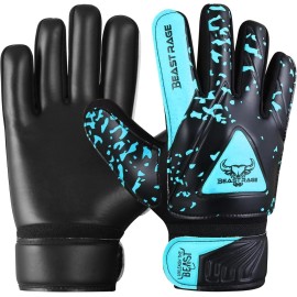BEAST RAGE Goalkeeper Gloves for Kids Support Grip Youth Football Glove Kid Junior Soccer Glove for Kid 6-15 Men Adult Boys Football Gloves (Aqua, Size 6 for (12 to 15 Year Kid))