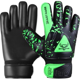 BEAST RAGE Goalkeeper Gloves for Kids Support Grip Youth Football Glove Kid Junior Soccer Glove for Kid 6-15 Men Adult Boys Football Gloves (Green, Size 6 for (12 to 15 Year Kid))