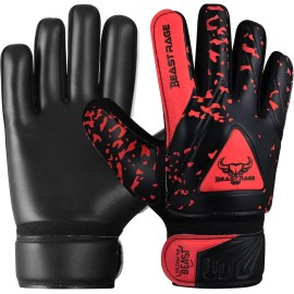 BEAST RAGE Goalkeeper Gloves for Kids Support Grip Youth Football Glove Kid Junior Soccer Glove for Kid 6-15 Men Adult Boys Football Gloves (Red, Size 4 for (6 to 9 Year Kid))