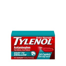 Tylenol Extra Strength Easy to Swallow Acetaminophen, Pain Reliever & Fever Reducer Coated Caplets for Adults with Gentleglide Technology, 500 mg Extra Strength Acetaminophen, 24 ct