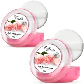 R-NEU 2 Pack Body Powder for Women with Powder Puff, 100% Talc-Free, Elegant Rose Petal Scented Dusting Powder, After Bath for Soft Skin, Extra Large, (10oz)