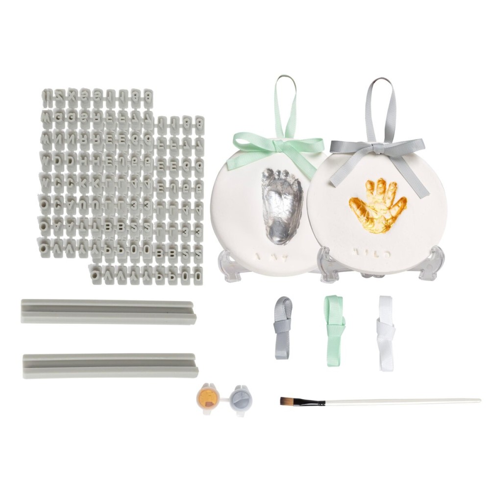 Pearhead Deluxe Air Dry Clay DIY Baby Handprint and Footprint Kit, Personalized Christmas Ornament with Letter and Number Stamps, Holiday Newborn Keepsake