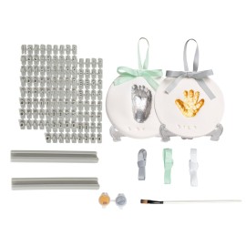 Pearhead Deluxe Air Dry Clay DIY Baby Handprint and Footprint Kit, Personalized Christmas Ornament with Letter and Number Stamps, Holiday Newborn Keepsake