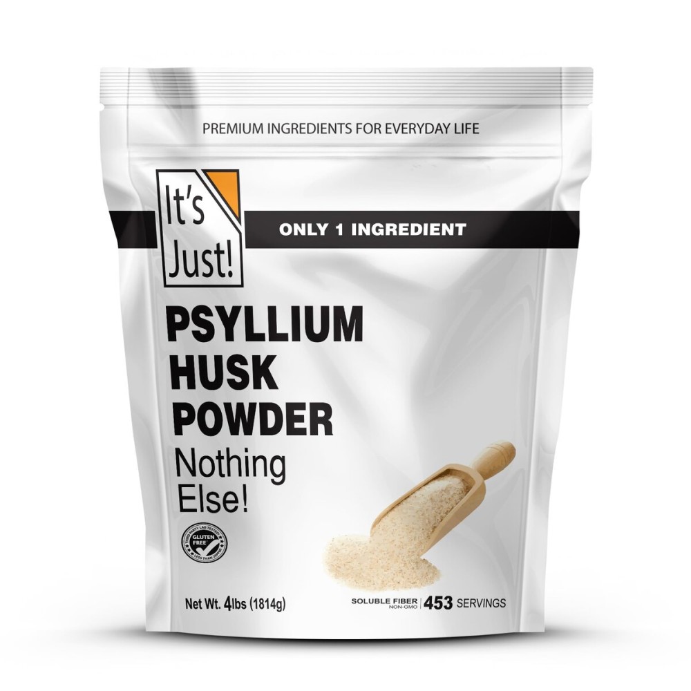 It\'s Just! - Psyllium Husk Powder, Easy Mixing Dietary Fiber, Cleanse Your Digestive System, Finely Ground Powder, Ideal for Keto Baking, Non-GMO (4 Pound (Pack of 1), Natural/No Added Flavor)