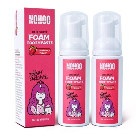NOHOO Fluoride Free Foam Toothpaste Kids Strawberry,Natural Training Toothpaste for Baby Toddler Children Oral Cleaning and Cavity Protection(2 Pack)