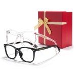Cyxus 2 Pack Gift Glasses Blue Light Glasses Men Women Reduce Eye Strain UV Blocking Ideal Gifts for Friends CoupleBlack+Clear