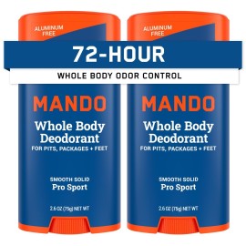Mando Whole Body Deodorant For Men - Smooth Solid Stick - 72 Hour Odor Control - Aluminum Free, Baking Soda Free, Skin Safe - 2.6 ounce (Pack of 2) - Pro Sport
