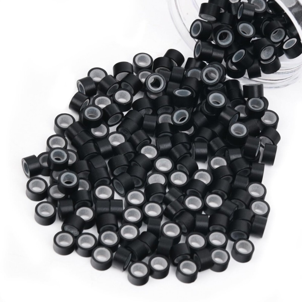 Vlasy 200Pcs 5mm Silicone Lined Micro Ring Beads for Hair Extensions 5Colors Apply (200Pcs Black)