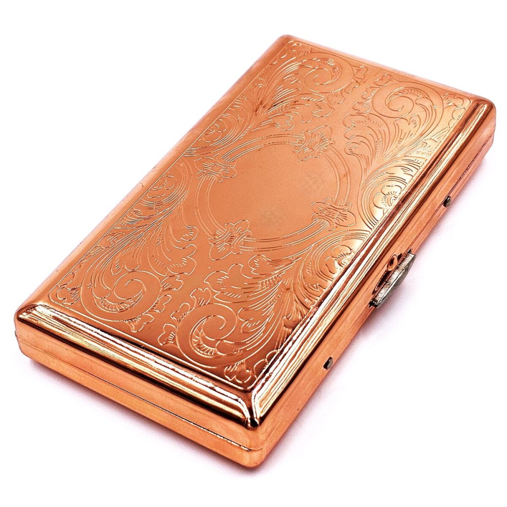 Cigarette Case Victorian Style Metal Holder for Regular, King and 100\'s Size Pocket Protective Security Wallet (ES100-RG, Small Etched Rose Gold)