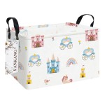 FANKANG Storage Bins, Nursery Hamper Canvas Laundry Basket Foldable with Waterproof PE Coating Large Storage Baskets for Kids Boys and Girls, Office, Bedroom, Clothes,Toys(Rec-castle carriage 