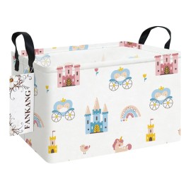 FANKANG Storage Bins, Nursery Hamper Canvas Laundry Basket Foldable with Waterproof PE Coating Large Storage Baskets for Kids Boys and Girls, Office, Bedroom, Clothes,Toys(Rec-castle carriage 