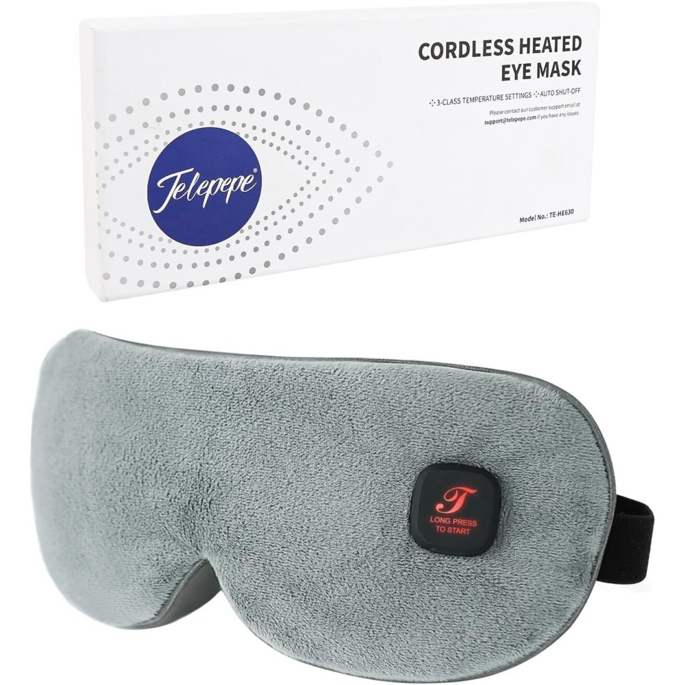 Heated Eye Mask, Cordless Warm Eye Compress for Dry Eyes, Blepharitis, Light Blocking Heat Eye Mask for Men Women, 1000mAh Rechargeable Battery and Washable Cover (Grey)