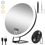 Rechargeable 6 Lighted 10x Magnifying Mirror with Suction Cups & Table Stand