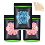 Wax Beads for Hair Removal 10.5oz (300g), Auperwel Hard Wax Beads Beans for Sensitive Skin Brazilian Waxing, Face, Bikini, Eyebrow, Legs, Painless for Women Men, 3 packs Kit with 10 Sticks
