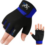 BEAST RAGE Workout Gloves for Men, Durable Palm Grip Gym Gloves Women Half Finger Elasticated Training Weight Lifting Strength Bodybuilding Anti Slip Cycling Gloves Exercise (Blue, L)