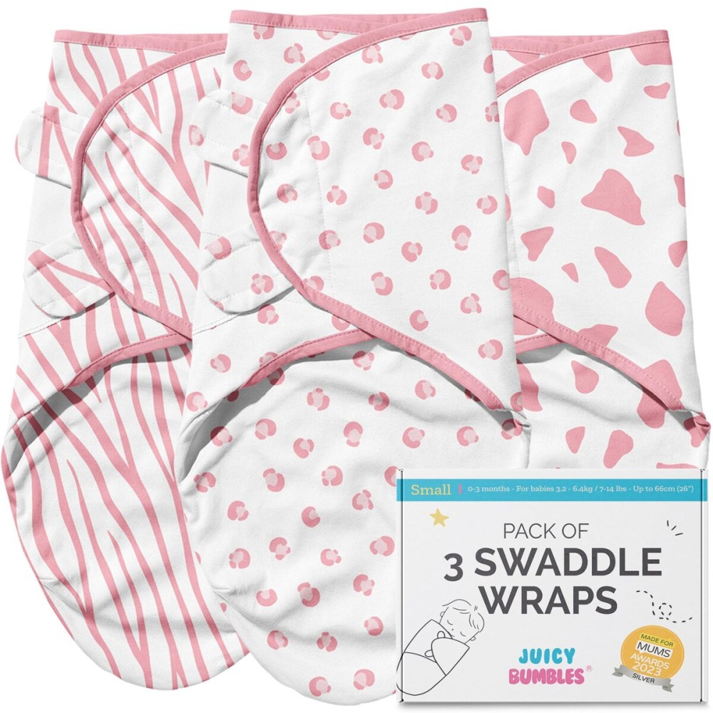 JUICY BUMBLES Baby Swaddles 0-3 Months Newborn Swaddle Sack Sleep Swaddle Sleep Sack Wrap for Newborns Girl and Boy 100% Cotton Oeko TEX 3-Pack