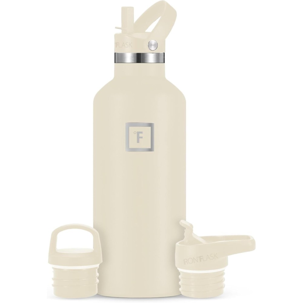IRON FLASK Camping & Hiking Hydration Flask with Straw, BPA-Free Insulated Stainless Steel Sports Water Bottle - 32 oz Cashmere Cream