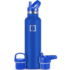 IRON FLASK Camping & Hiking Hydration Flask with Straw, BPA-Free Insulated Stainless Steel Sports Water Bottle - 24 oz Cobalt