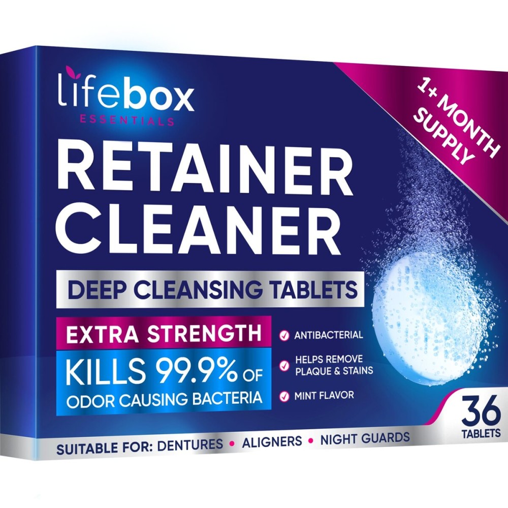 Retainer Cleaner Tablets - 36 Denture Cleaning Tablets & Aligner Cleaner - Removes Odors & Stains - For Aligners, Retainers, Dentures, Night Guards - Mint Flavor