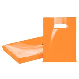 VieFantaisie Orange 100 PCS Small Gift Bags, 6x8 Goodie Party Favor Bags with Handle, Treat Retail Pouches for Kids Birthday, Christmas, Small Business