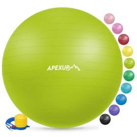 APEXUP Yoga Ball Exercise Ball, Anti Slip Stability Ball Chair, Heavy Duty Large Gym Ball for Fitness, Balance, Core Workout and Physical Therapy (M (19~22) 55cm, Green)