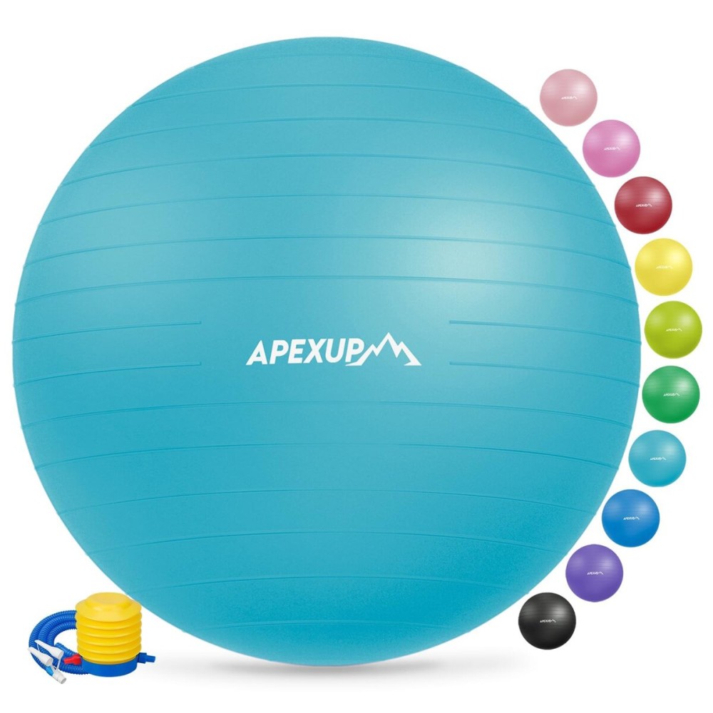 APEXUP Yoga Ball Exercise Ball, Anti Slip Stability Ball Chair, Heavy Duty Large Gym Ball for Fitness, Balance, Core Workout and Physical Therapy (XL (27~30) 75cm, Light Blue)
