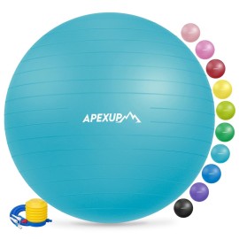APEXUP Yoga Ball Exercise Ball, Anti Slip Stability Ball Chair, Heavy Duty Large Gym Ball for Fitness, Balance, Core Workout and Physical Therapy (XL (27~30) 75cm, Light Blue)