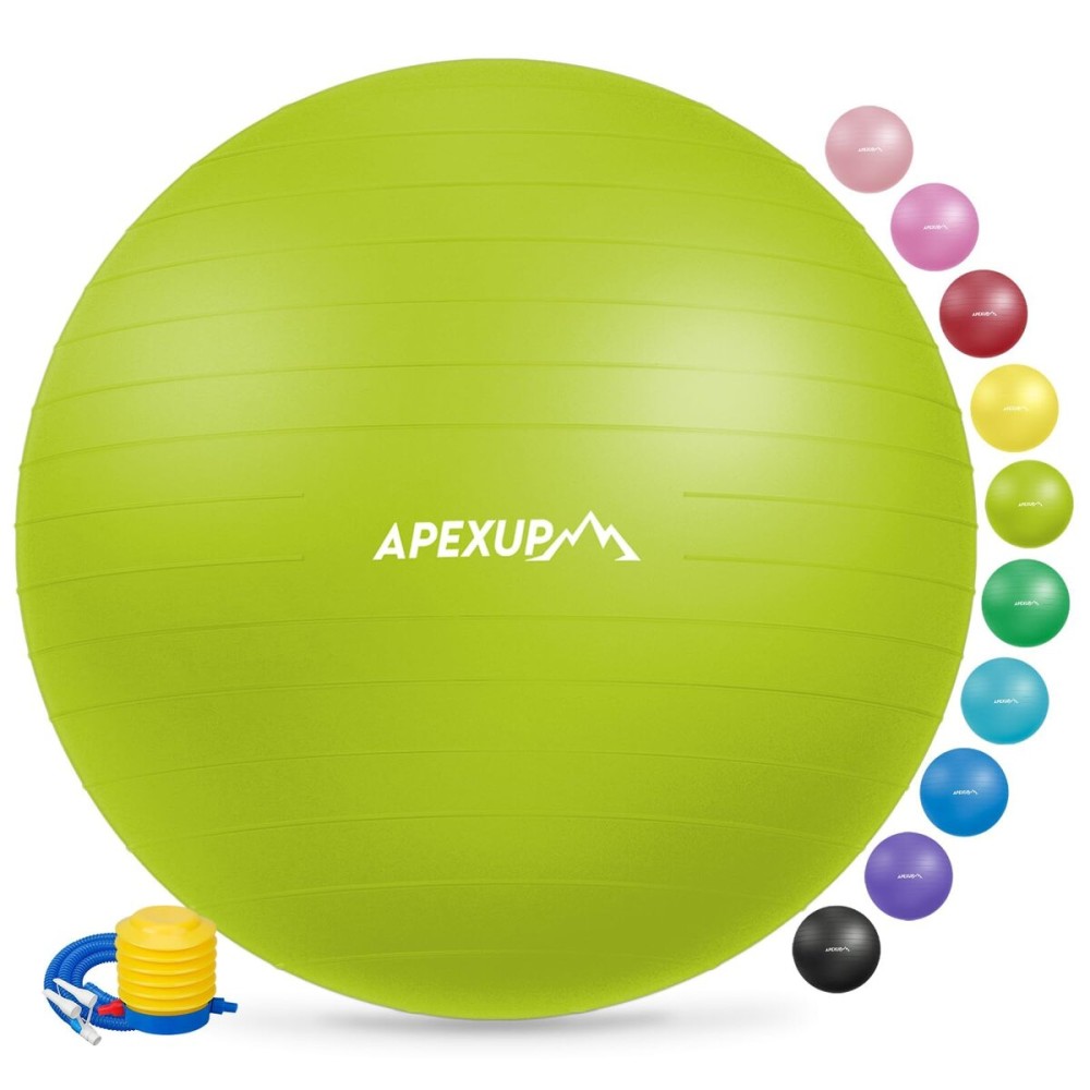 APEXUP Yoga Ball Exercise Ball, Anti Slip Stability Ball Chair, Heavy Duty Large Gym Ball for Fitness, Balance, Core Workout and Physical Therapy (XL (27~30) 75cm, Green)