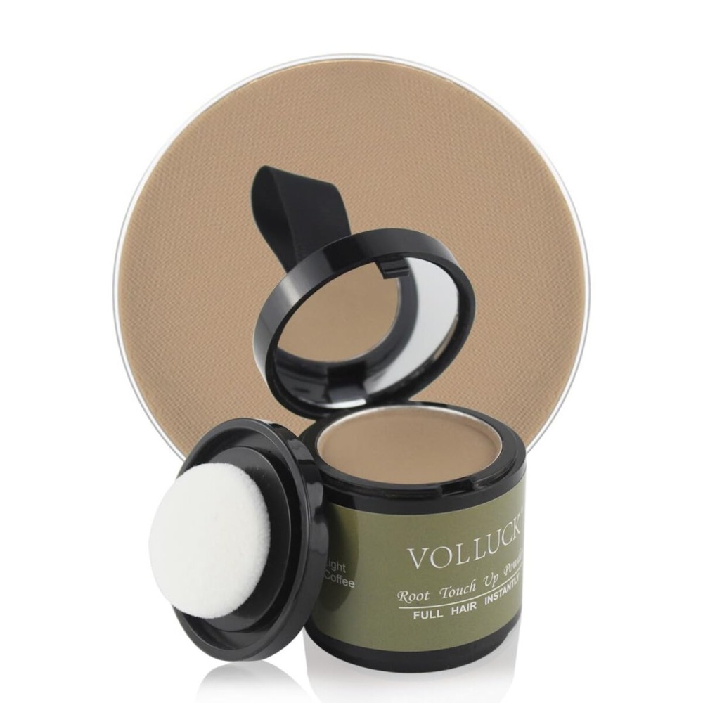 VOLLUCK Root Touch up Powder, Instant Hairline Powder for Thinning Areas and Gray Hair Coverage, Natural and Non-greasy Root Cover up for Women and Men (Light Coffee, 0.35 Ounce)