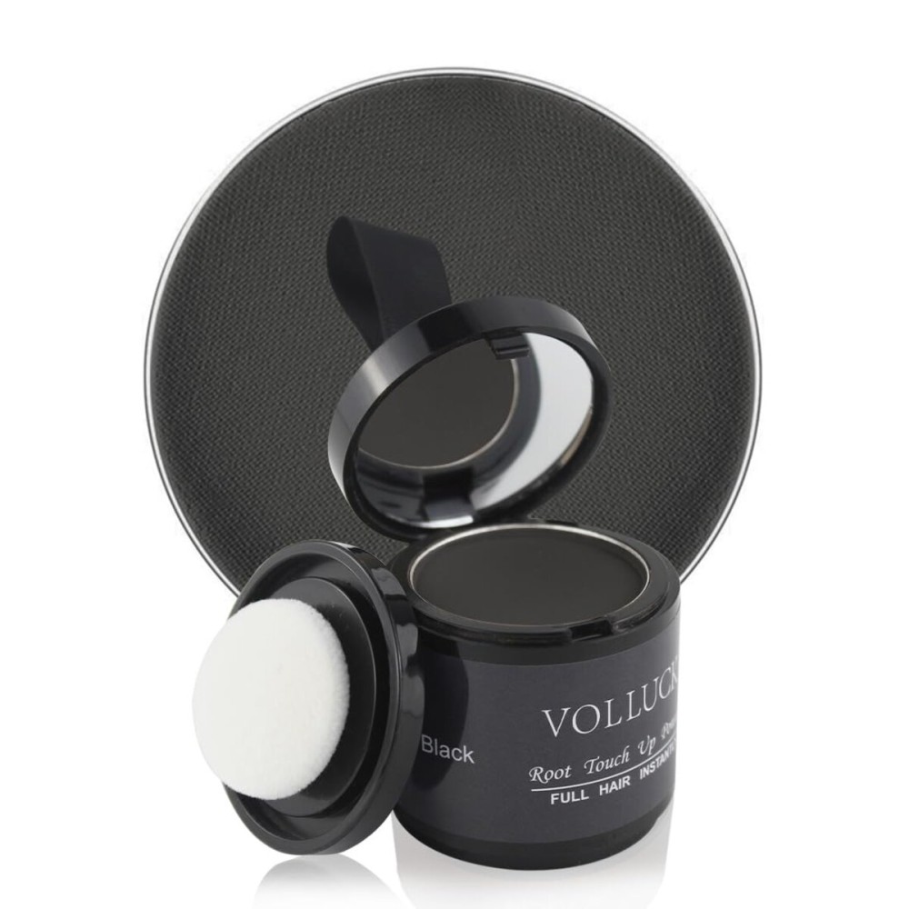 VOLLUCK Root Touch up Powder, Instant Hairline Powder for Thinning Areas and Gray Hair Coverage, Natural and Non-greasy Root Cover up for Women and Men (Black, 0.35 Ounce)
