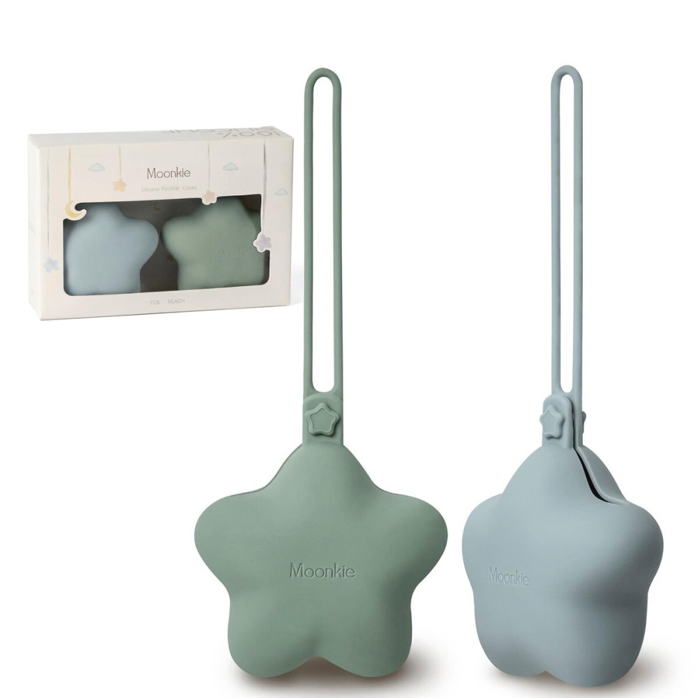 Moonkie Silicone Pacifier Holder Case, Cute Portable Pacifier Storage Case, 2 Pack