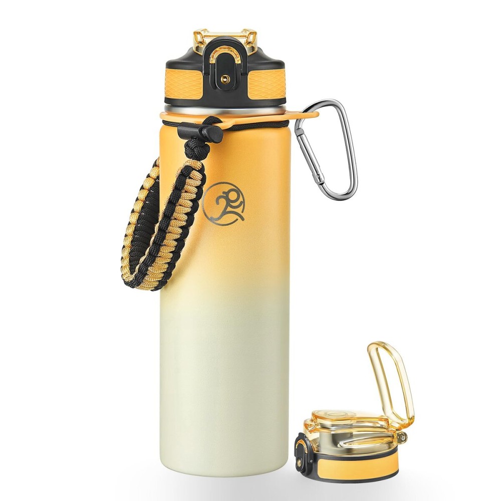 GOSWAG Insulated Sports Water Bottle, 24oz 2 Lids(with Straw/No Straw), Stainless Steel Water Bottles with Paracord Handle, Insulated Bottle with Double-Wall Vacuum Insulation