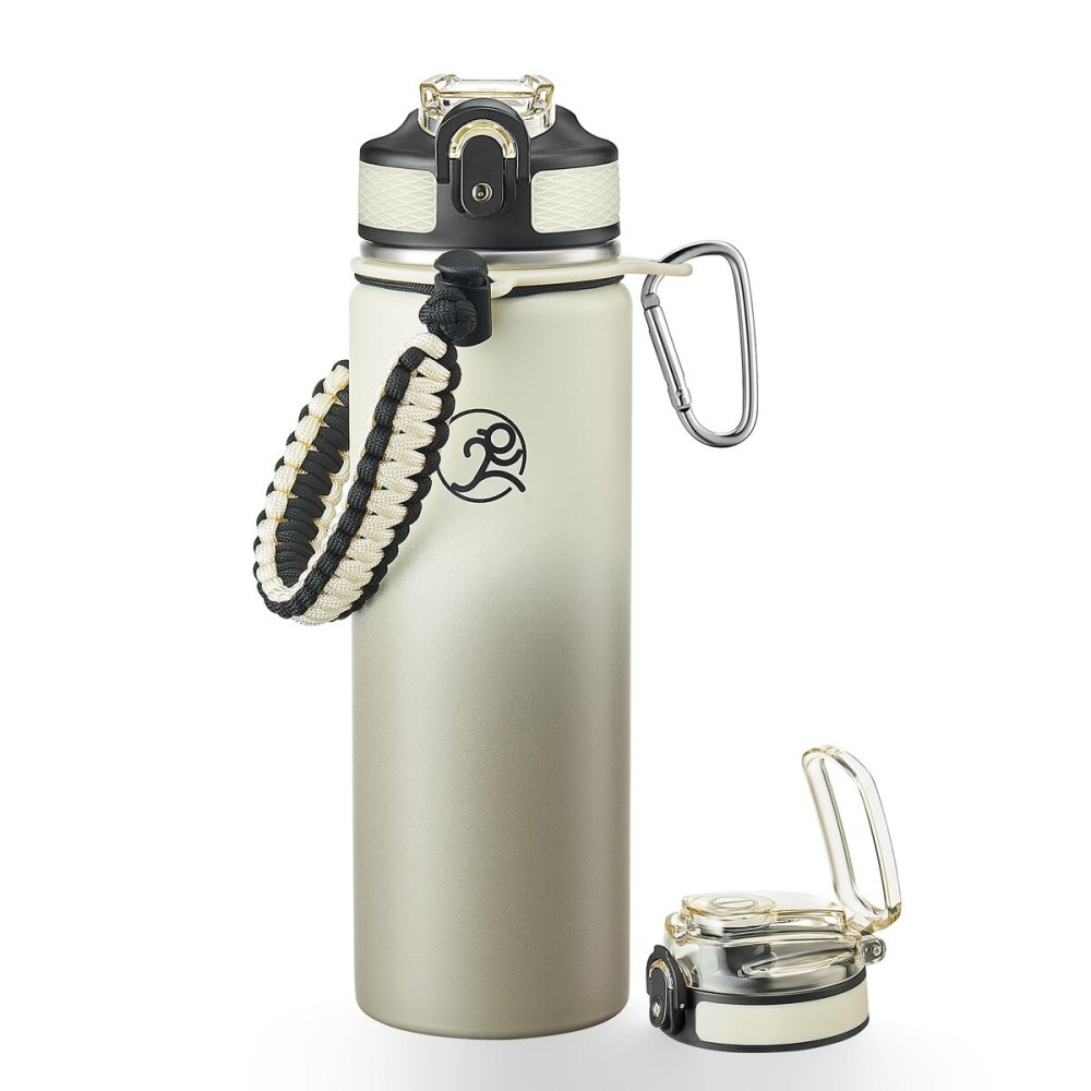 GOSWAG Insulated Sports Water Bottle, 24oz 2 Lids(with Straw/No Straw), Stainless Steel Water Bottles with Paracord Handle, Insulated Bottle with Double-Wall Vacuum Insulation