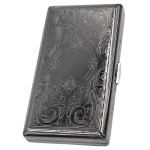 Cigarette Case Victorian Style Metal Holder for Regular, King and 100\'s Size Pocket Protective Security Wallet (ES-100BK, Etched Small Black)