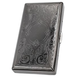 Cigarette Case Victorian Style Metal Holder for Regular, King and 100\'s Size Pocket Protective Security Wallet (ES-100BK, Etched Small Black)