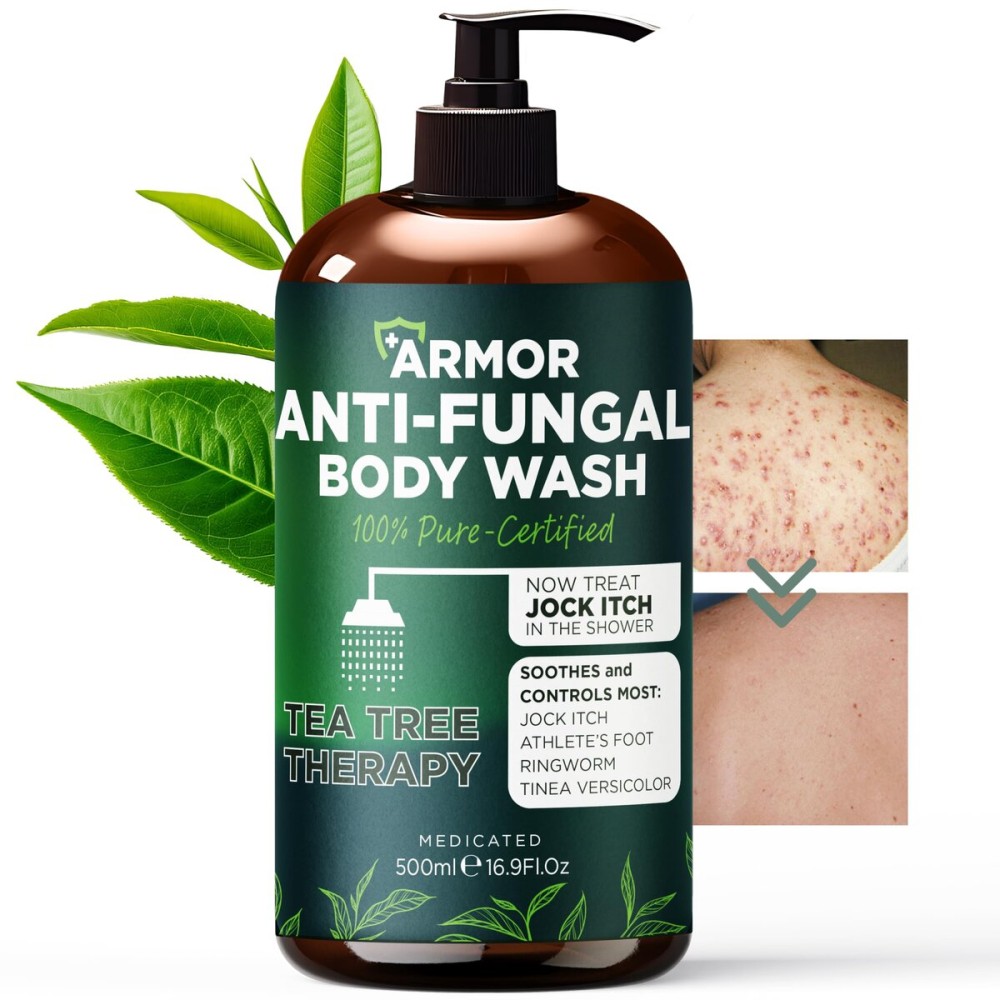 Terramed Just Think Comfort Antifungal & Antibacterial Soap & Body Wash with Tea Tree Oil | Treats Ringworm, Back Acne, Eczema & Jock Itch | Antibacterial Body Soap For Men And Women (16.9 oz)