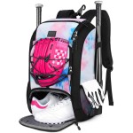 MATEIN Softball Bag, Lightweight Baseball Bat Backpack with Shoe Compartment, Cute Baseball Bag with Fence Hook, Gifts Softball Backpack Fits 2 Bats, Batting Mitten, Helmet, Teeball Gear, Tie Dye
