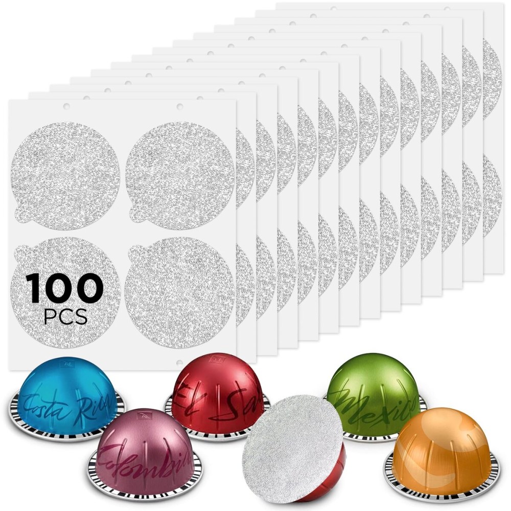 CAPMESSO Aluminum Foils Lids for Vertuo Reusable Pods,Compatible for Refillable Vertuo Pods, 100pcs Coffee Pods Foil Seals Covers(100/package)