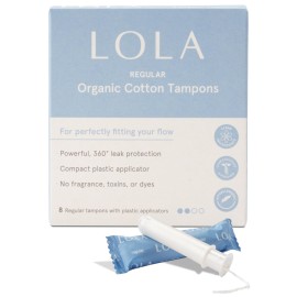 LOLA 100% Organic Cotton Tampons, 8 Count - Tampons Regular, Period Feminine Hygiene Products, HSA FSA Approved Products Feminine Care