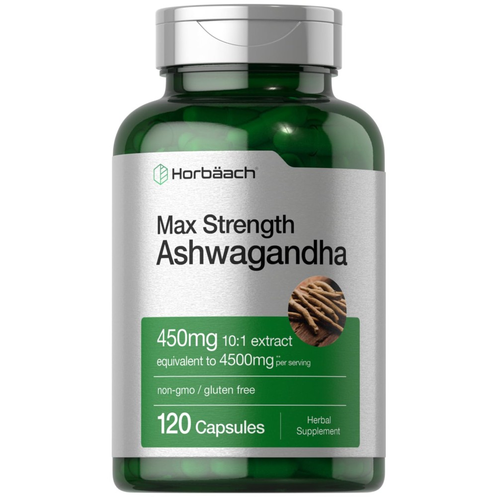 Horbach Ashwagandha Supplement | Max Strength | 120 Capsules | Non-GMO, Gluten Free